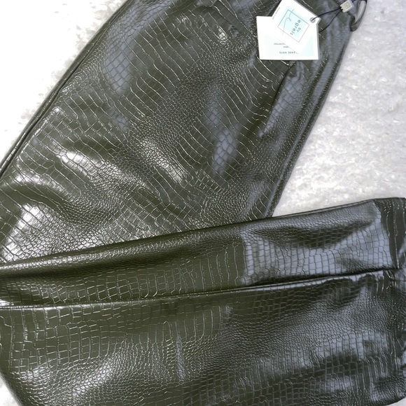 Byegreis Haley faux leather croc pants olive green M - Picture 4 of 10